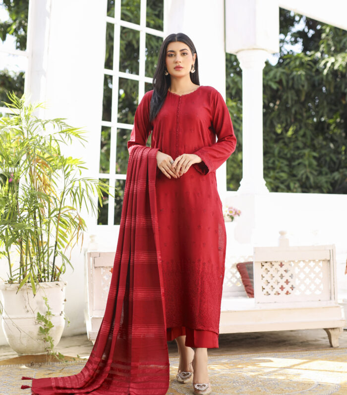 3 piece Dhanak Suit-Embroidered (Unstitched)