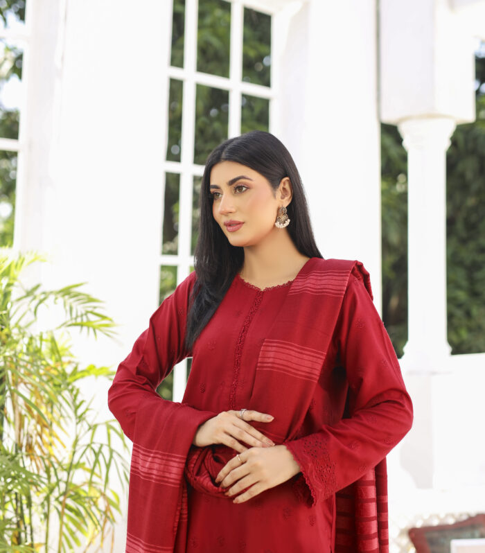 Afreen 3 piece Dhanak Suit-Embroidered (Pret)