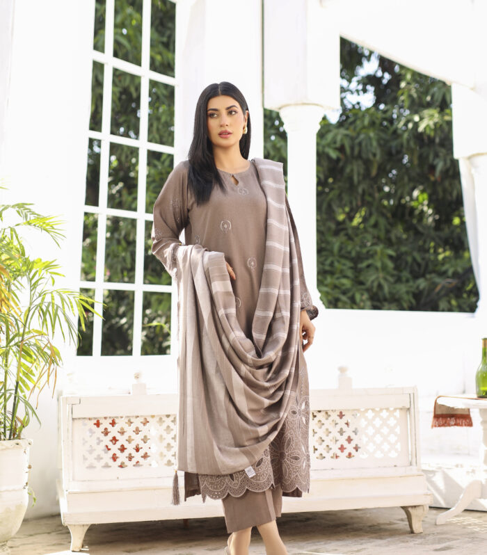 3 piece Dhanak Suit-Embroidered (Unstitched)