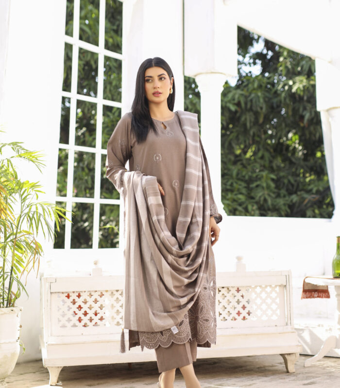 3 piece Dhanak Suit-Embroidered (Unstitched)