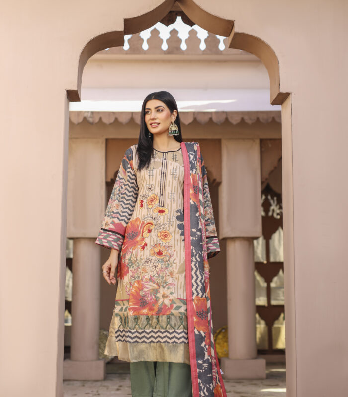 3 piece Dhanak Suit-Embroidered (Unstitched)