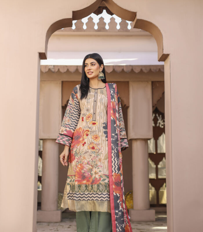 3 piece Dhanak Suit-Embroidered (Unstitched)