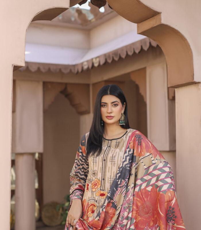 3 Piece Dhanak Suit-Embroidered (Pret)